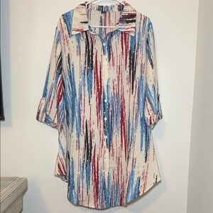 SHEIN Curve collared Abstract Print Button Down Blouse Roll Tab 3/4 sleeves 2XL‎